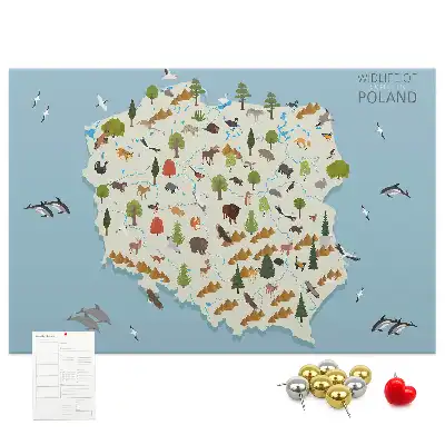 Korková nástenka s mapou zvierat Poľska