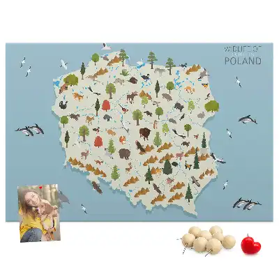 Korková nástenka s mapou zvierat Poľska