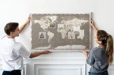 Korková nástenka s motívom hnedej mapy sveta