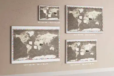 Korková nástenka s motívom hnedej mapy sveta