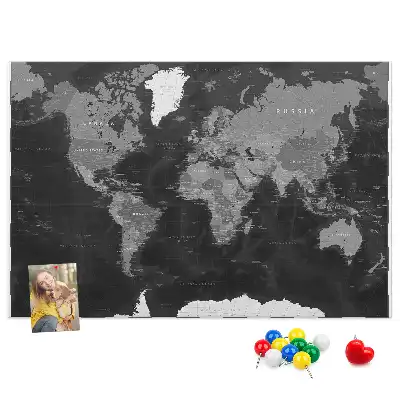 Korková nástenka Elegantný glóbus v čiernej farbe