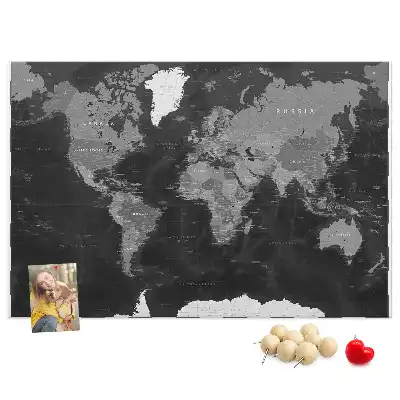 Korková nástenka Elegantný glóbus v čiernej farbe