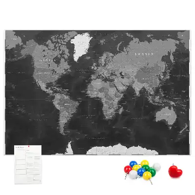 Korková nástenka Elegantný glóbus v čiernej farbe