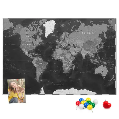 Korková nástenka Elegantný glóbus v čiernej farbe