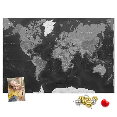 Korková nástenka Elegantný glóbus v čiernej farbe