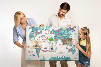 Korková nástenka s obrázkovou mapou sveta