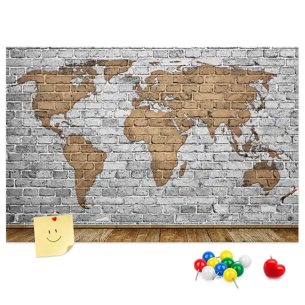 Korková nástenka Mapa sveta s tehlovým vzorom
