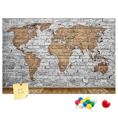 Korková nástenka Mapa sveta s tehlovým vzorom