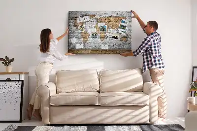 Korková nástenka Mapa sveta s tehlovým vzorom