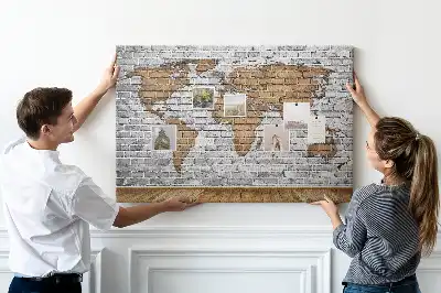 Korková nástenka Mapa sveta s tehlovým vzorom
