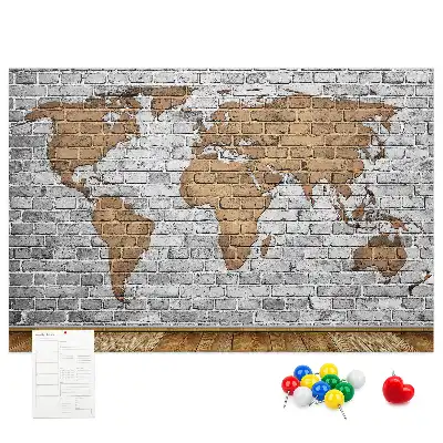 Korková nástenka Mapa sveta s tehlovým vzorom