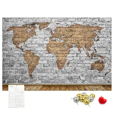 Korková nástenka Mapa sveta s tehlovým vzorom