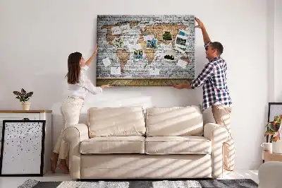 Korková nástenka Mapa sveta s tehlovým vzorom