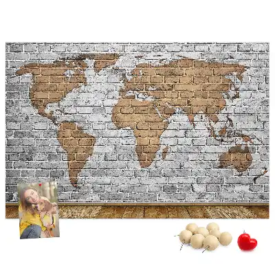 Korková nástenka Mapa sveta s tehlovým vzorom