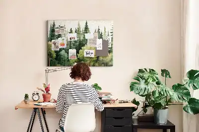 Korková nástenka s motívom lesnej krajiny