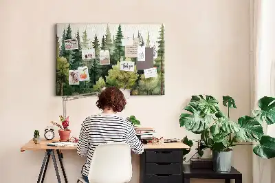 Korková nástenka s motívom lesnej krajiny