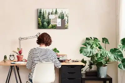 Korková nástenka s motívom lesnej krajiny