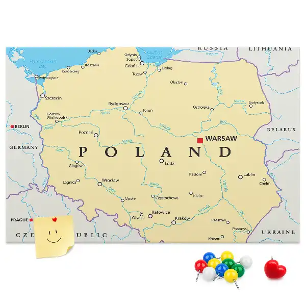 Nástenka do detskej izby s politickou mapou Poľska