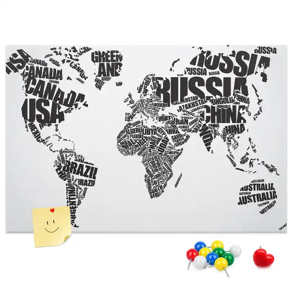Nástenná detská nástenka s typografickou mapou kontinentov