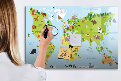 Magnetická tabuľa na kreslenie Mapa sveta so zvieratami