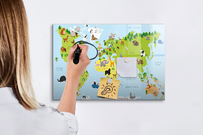 Magnetická tabuľa na kreslenie Mapa sveta so zvieratami