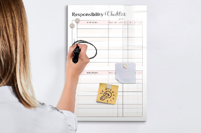 Magnetická tabuľa na kreslenie Kontrolný zoznam zodpovednosti